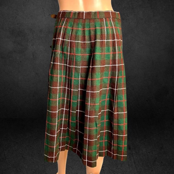 Vintage Green Plaid Tartan Wool Midi Kilt Skirt - image 3