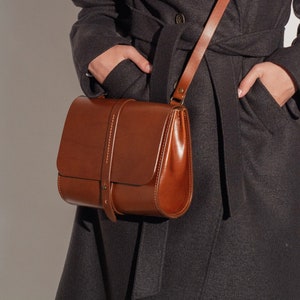 Leather crossbody bag copper, Women's shoulder purse minimalist style