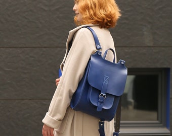 Blue leather backpack for women Leather backpack men Leather rucksack Small laptop backpack Leather satchel Mens backpack Shoulder bag