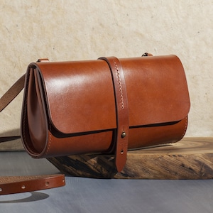 Leder Umhängetasche Kupfer, Damen Schulter Geldbörse im minimalistischen Stil