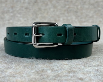 Genuine Cow Leather Belt 1 inch Wide Green color. Belts For Women. A gift for her. Gift for a woman. Christmas gift.