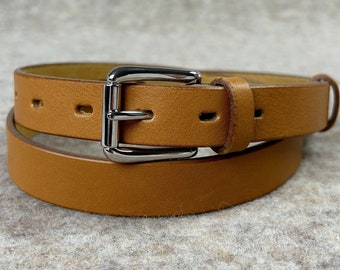 Genuine Cow Leather Belt 1 inch Wide Saffron Color. Belts For Women. A gift for her. Gift for a woman. Christmas gift.