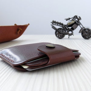 Small minimalist leather wallet card holder for men and women, Girls slim mini wallet and boys. Business card case image 1