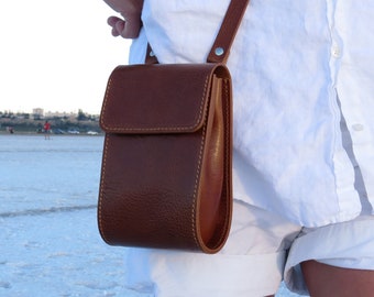 Leather crossbody bag small, Women's shoulder purse minimalist style, Crossbody phone case.