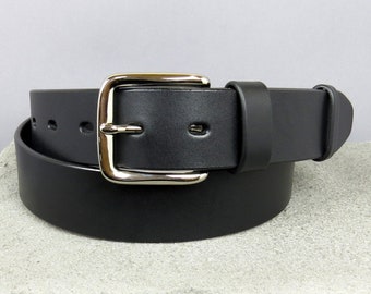 Black leather belt Wide belt 1.57''  Solid brass buckle Wedding gift Gift for him