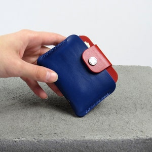 Cartera pequeña de piel para mujer y hombre Cartera de bolsillo frontal Tarjetero de piel Mini cartera Funda para tarjetas de crédito Blue/Red