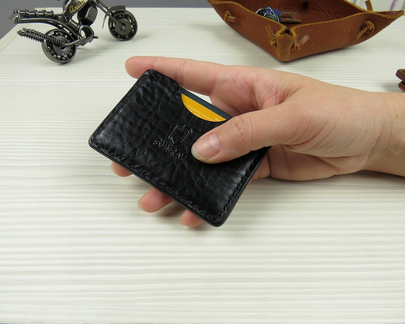 Leather business card holder Leather credit card holder Slim wallet Front pocket wallet Minimalist leather wallet image 2