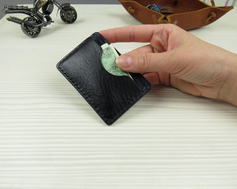 Leather business card holder Leather credit card holder Slim wallet Front pocket wallet Minimalist leather wallet image 8