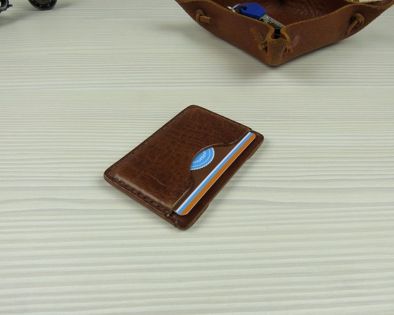 Leather business card holder Leather credit card holder Slim wallet Front pocket wallet Minimalist leather wallet Brown