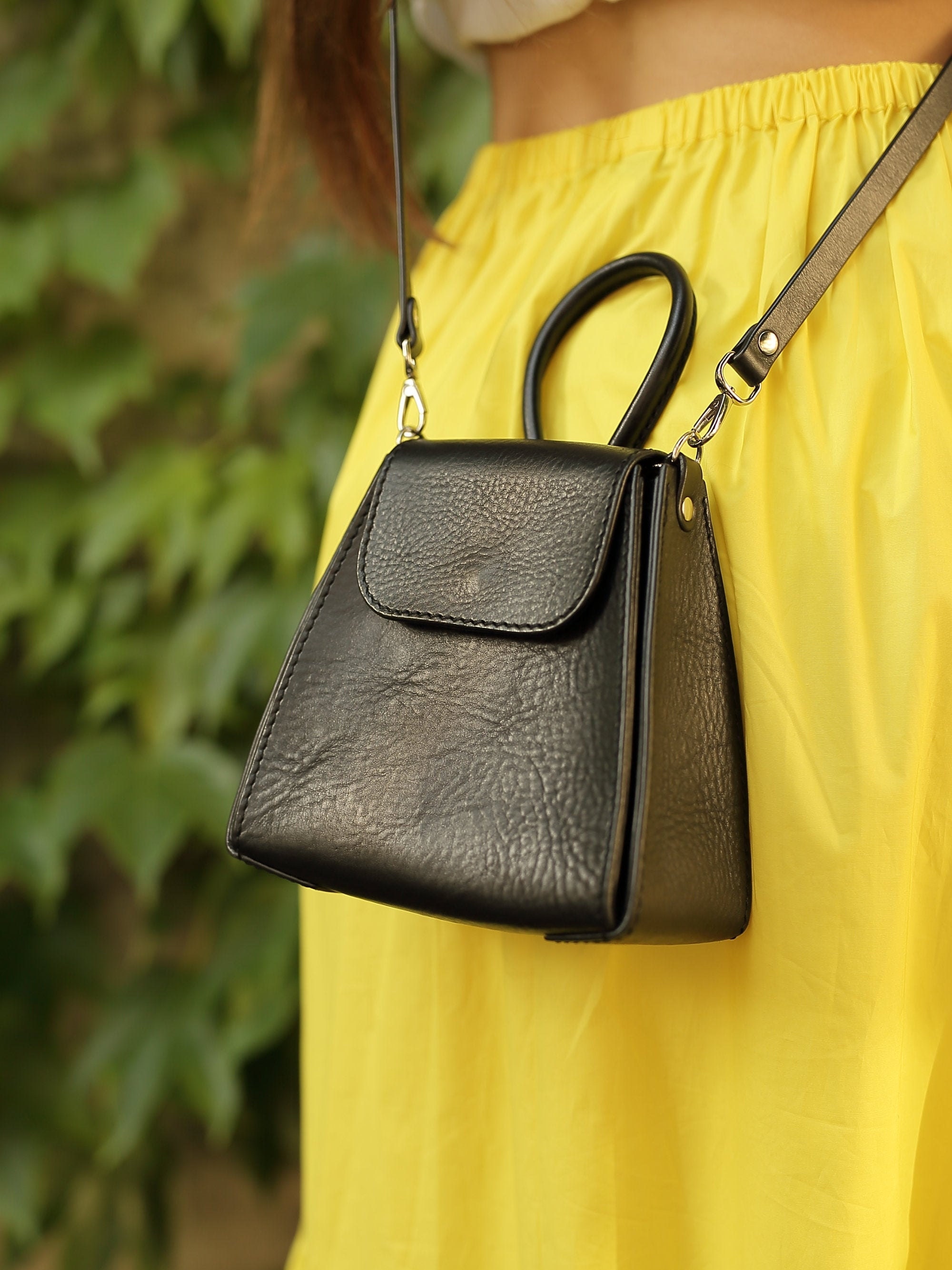 Crossbody Bag for Women Small Black Leather Cross Body Bag 