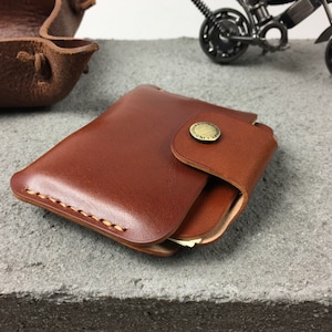 Small minimalist leather wallet card holder for men and women, Girls slim mini wallet and boys. Business card case image 8