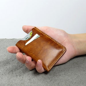 Carteras minimalistas de cuero para mujeres y hombres, pequeñas, delgadas, con bolsillo frontal, tarjetero, funda para tarjeta de crédito imagen 4