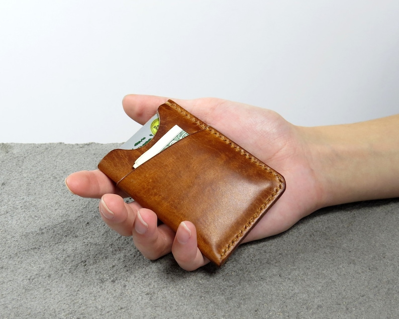 Carteras minimalistas de cuero para mujeres y hombres, pequeñas, delgadas, con bolsillo frontal, tarjetero, funda para tarjeta de crédito imagen 4