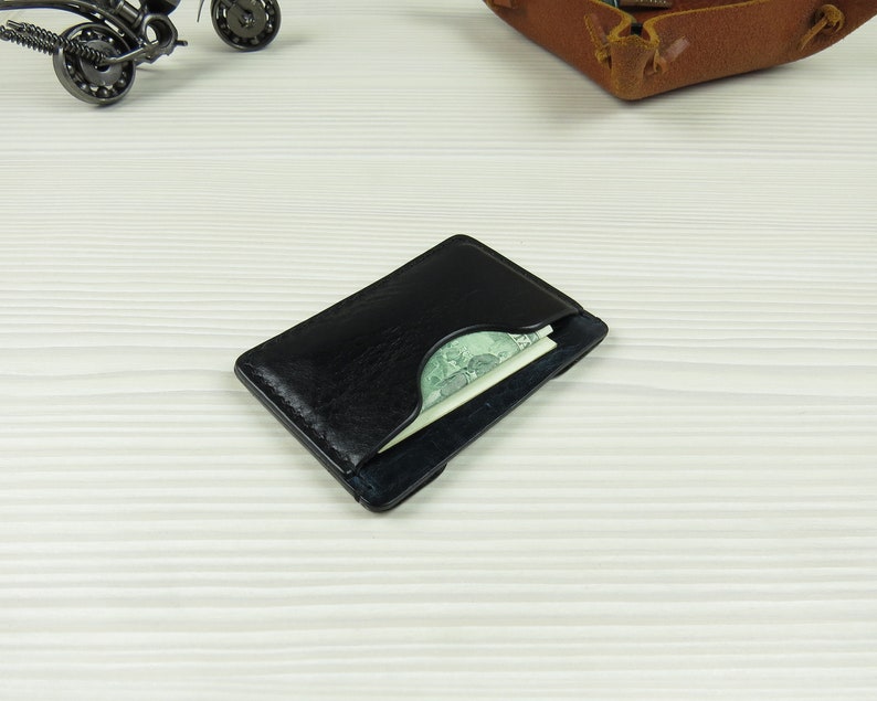 Leather business card holder Leather credit card holder Slim wallet Front pocket wallet Minimalist leather wallet image 9