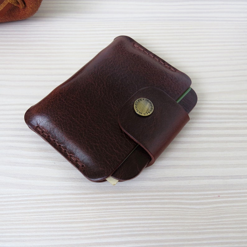 Small minimalist leather wallet card holder for men and women, Girls slim mini wallet and boys. Business card case image 3
