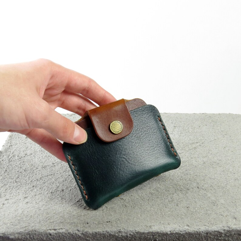 Cartera pequeña de piel para mujer y hombre Cartera de bolsillo frontal Tarjetero de piel Mini cartera Funda para tarjetas de crédito Green/Copper