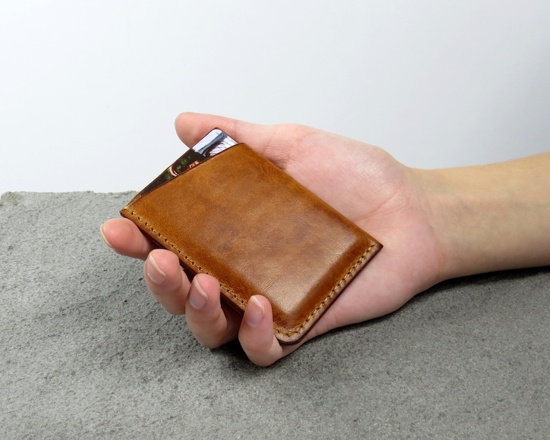 Carteras minimalistas de cuero para mujeres y hombres, pequeñas, delgadas, con bolsillo frontal, tarjetero, funda para tarjeta de crédito imagen 2