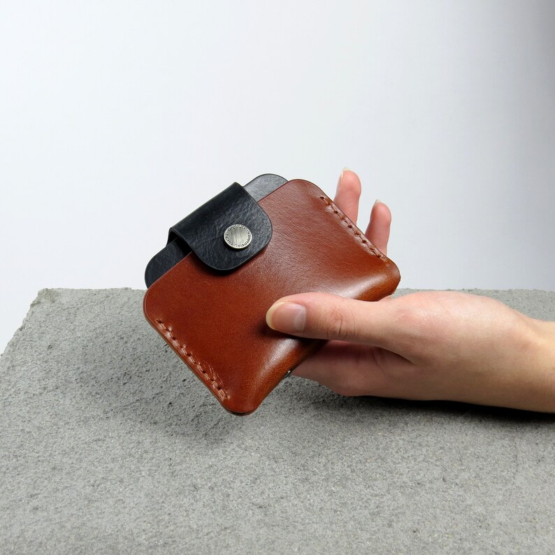 Cartera pequeña de piel para mujer y hombre Cartera de bolsillo frontal Tarjetero de piel Mini cartera Funda para tarjetas de crédito imagen 2