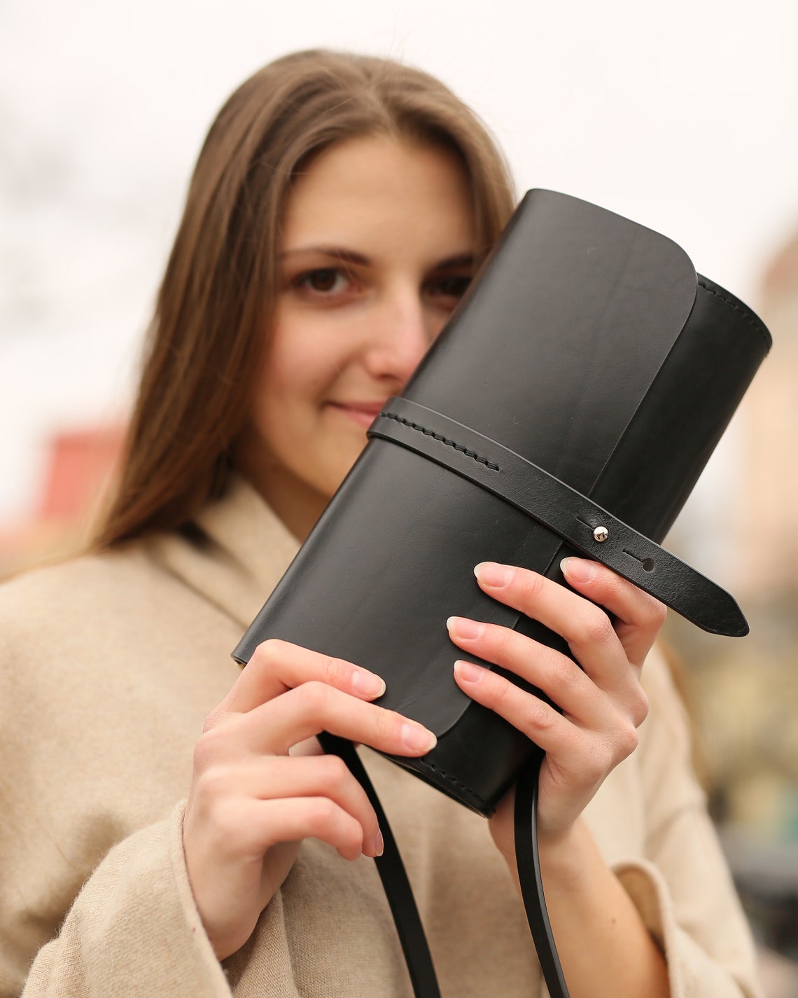 Blue barrel leather crossbody bag for women Mini cylinder Etsy