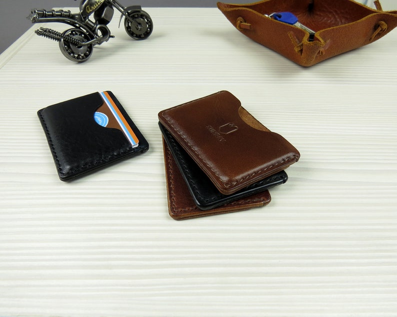 Leather business card holder Leather credit card holder Slim wallet Front pocket wallet Minimalist leather wallet image 6