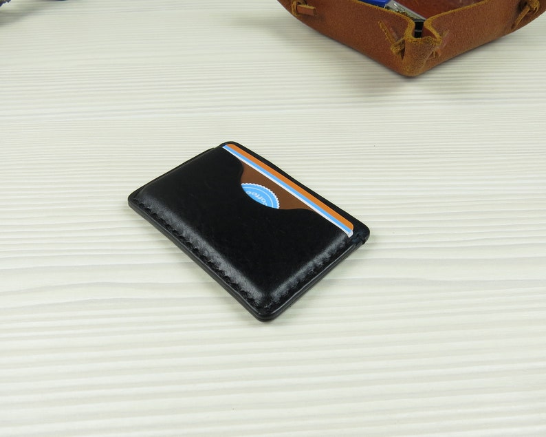 Leather business card holder Leather credit card holder Slim wallet Front pocket wallet Minimalist leather wallet image 4