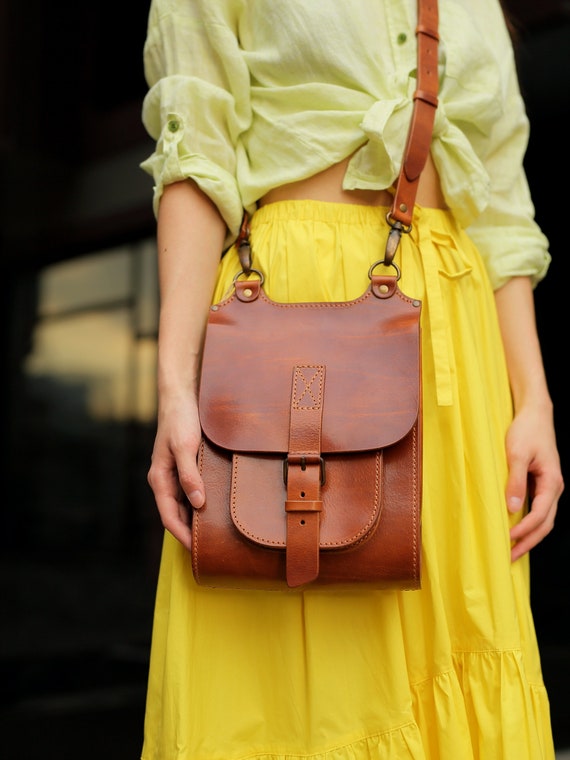 Leather crossbody bag copper Women's shoulder purse | Etsy