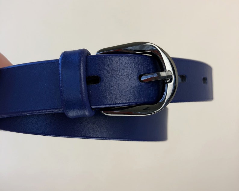 Leather belt women blue Belts for women Thin leather belt at the waist Gift for her Gift for women image 6