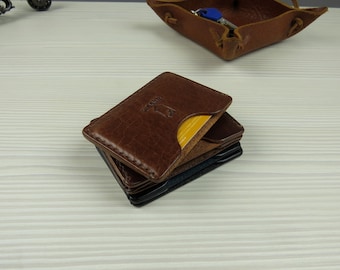 Porte-cartes de visite en cuir Porte-cartes de crédit en cuir Portefeuille mince Portefeuille de poche avant Portefeuille en cuir minimaliste