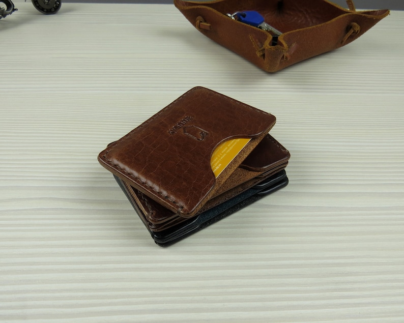 Leather business card holder Leather credit card holder Slim wallet Front pocket wallet Minimalist leather wallet image 1