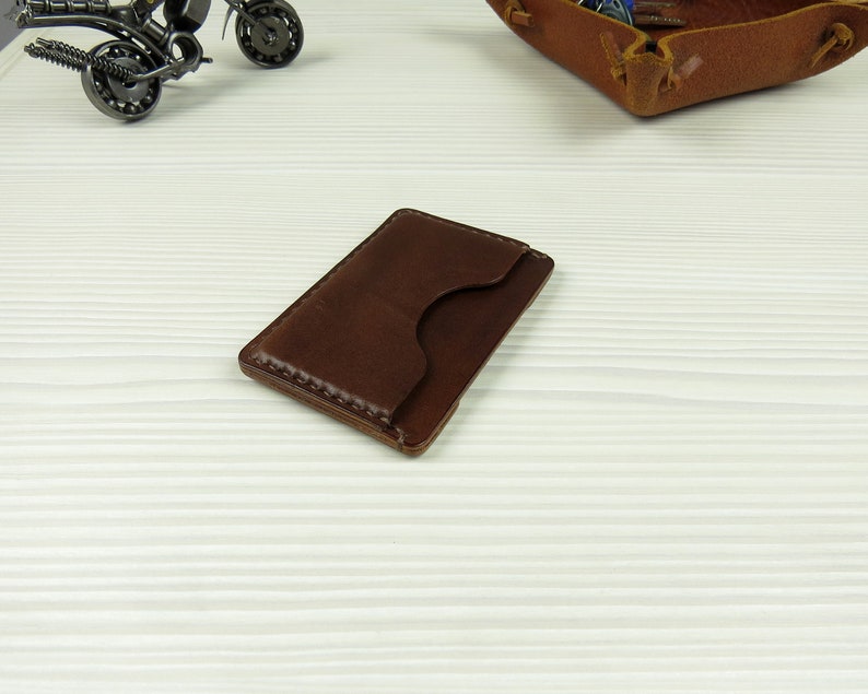 Leather business card holder Leather credit card holder Slim wallet Front pocket wallet Minimalist leather wallet image 10