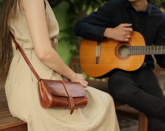 Brown barrel leather crossbody bag  for women. Red clutch. Blue Shoulder bag  Cylinder bag Genuine leather mini cross body bag Gift for her