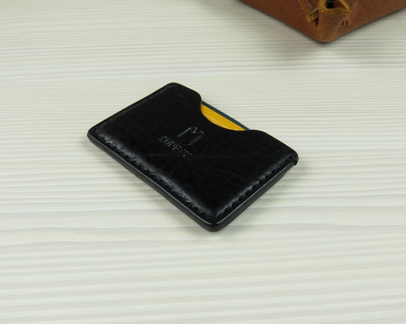 Leather business card holder Leather credit card holder Slim wallet Front pocket wallet Minimalist leather wallet Black