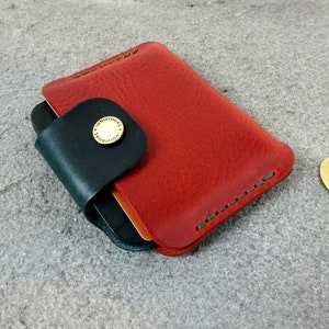 Cartera pequeña de piel para mujer y hombre Cartera de bolsillo frontal Tarjetero de piel Mini cartera Funda para tarjetas de crédito Red/Dark green