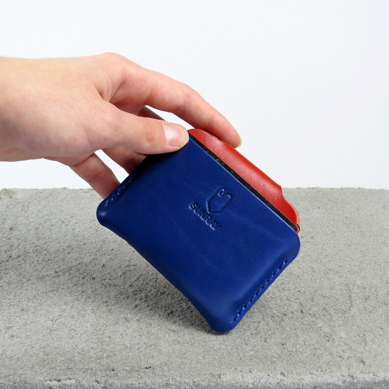 Cartera pequeña de piel para mujer y hombre Cartera de bolsillo frontal Tarjetero de piel Mini cartera Funda para tarjetas de crédito imagen 3