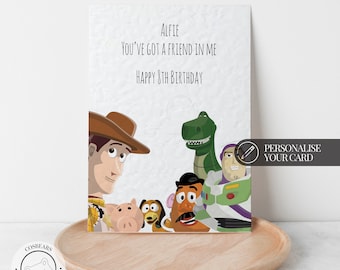 Personalised Name Toy Story Birthday Card | Woody, Buzz, Hamm, Slinky, Potato Head | Special boy, son, girl, daughter | Minimalist card