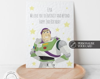 Personalised name and age Birthday card | Toy Story | Buzz Lightyear | We love you to infinity and beyond | Happy Birthday son, daughter