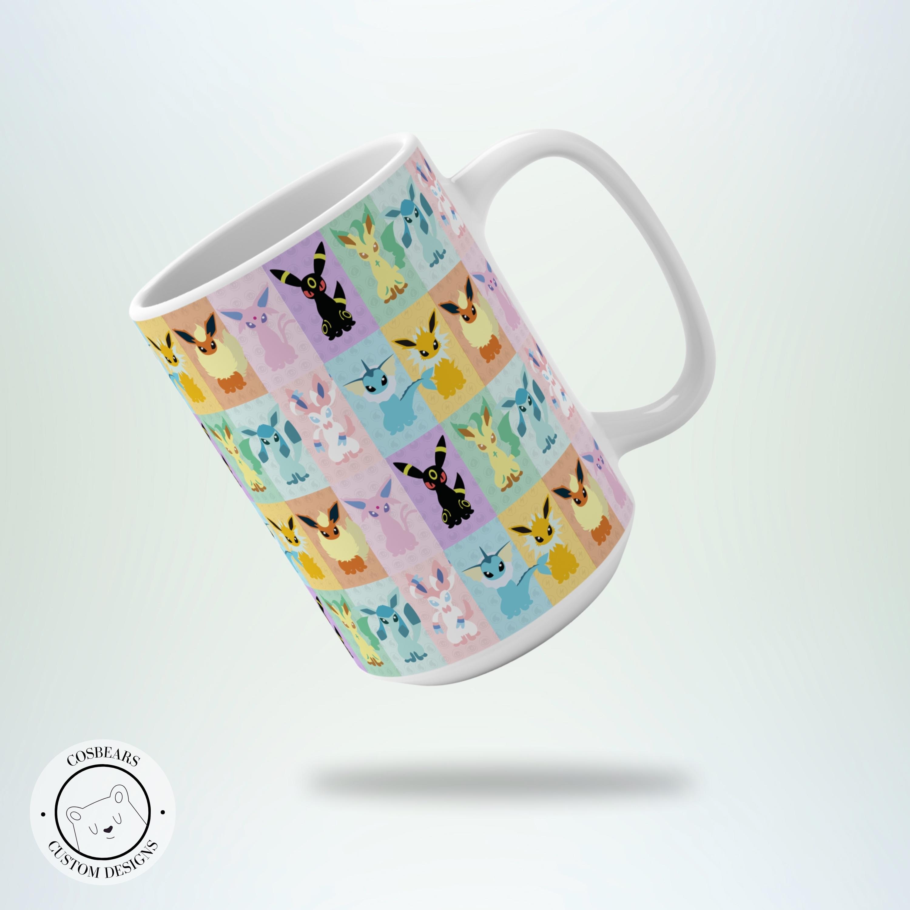Pokemon Eeveelution mug 15oz - Cute Pokémon-Inspired coffee cup gift, Eevee, Umbreon, Espeon, Leafeon, Vaporeon Christmas gift, fan present