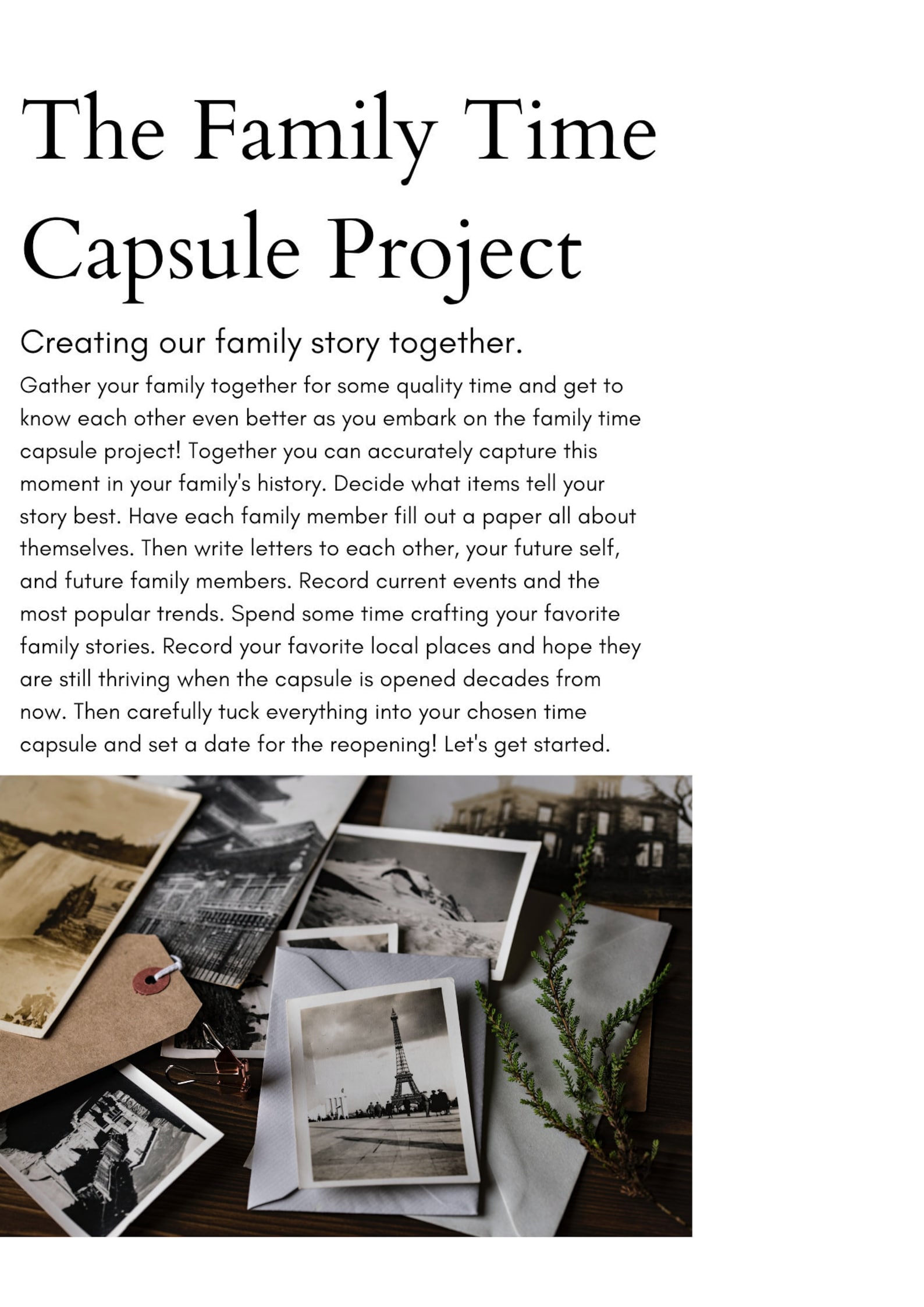 Printable Family Time Capsule Workbook – Create a Keepsake of Family ...