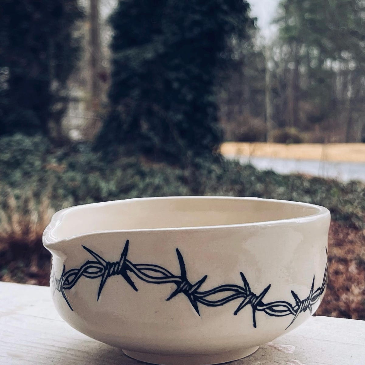 Handmade Ceramic Matcha Bowl// Barbed Wire American Traditional Tea Set Gift// Small Batch Pottery Matcha Bowl//Alt gifts