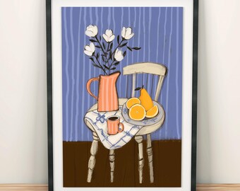 Décoration murale amusante pour la cuisine, poster nature morte chaleureux, impression décorative rustique, illustration style vintage, décoration de cuisine de ferme