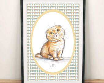 Illustration personnalisée d'animal de compagnie, affiche murale représentant un adorable chien, impression décorative neutre pour la maison, poster minimaliste d'animal, cadeau pour propriétaire de chien