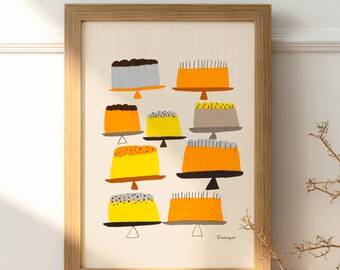 Décoration murale scandinave pour la cuisine, illustration de gâteau, affiche minimaliste de dessert, décoration murale pour boulangerie, art culinaire nordique moderne