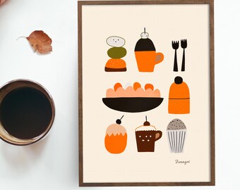 Décoration murale scandinave pour la cuisine, illustration culinaire mignonne, poster minimaliste sur le thème du café, décoration de cuisine amusante, art moderne pour la maison nordique