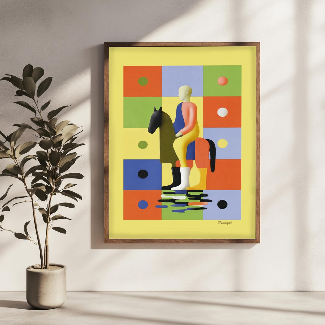 Colorful Geometric Horse Rider Wall Art, Modern Abstract Poster Print ...