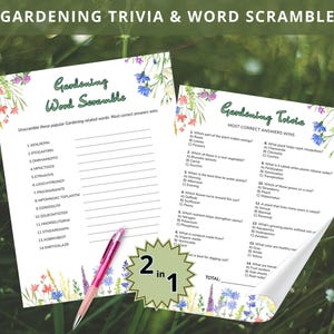 Gardening Trivia & Word Scramble Game, Garden Party Plant Trivia Quiz, Spring Time Nature Game, Bridal Shower Activity, Garden Club Activity
