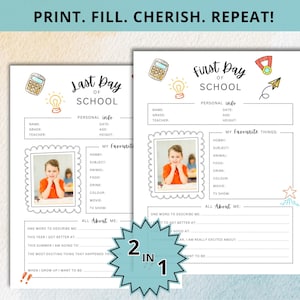 First day of school interview, Back to school activity, All about me questionnaire, Childhood memory box keepsake, Last day school worksheet