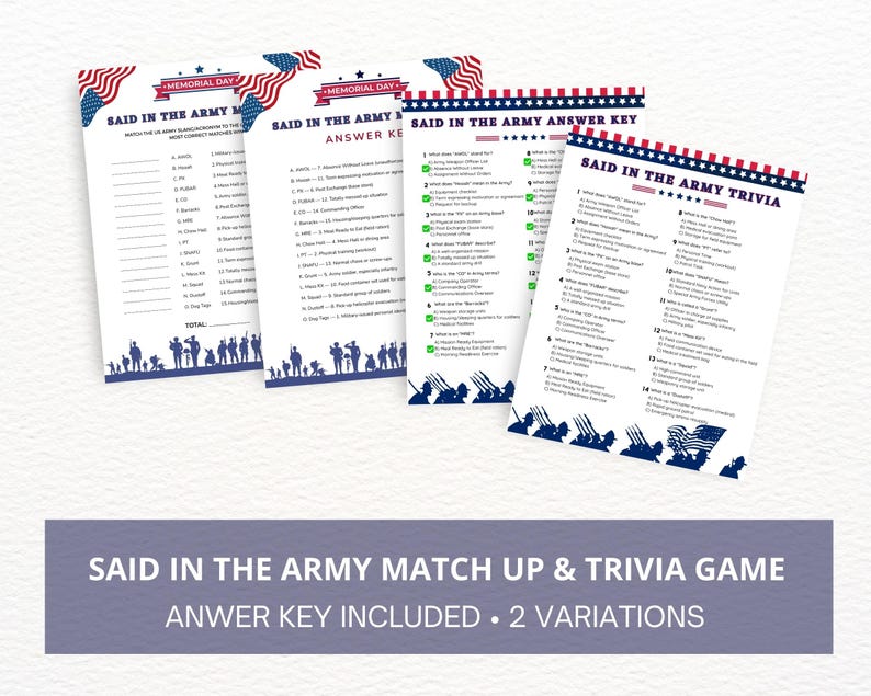 Army Slang Games for the Office, Memorial Day Barbecue Trivia, Veterans ...