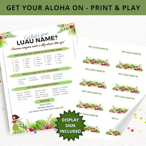 What&#39;s your luau name summer icebreaker game, Luau party favours, Luau birthday party activity, Senior game night, Luau baby shower game