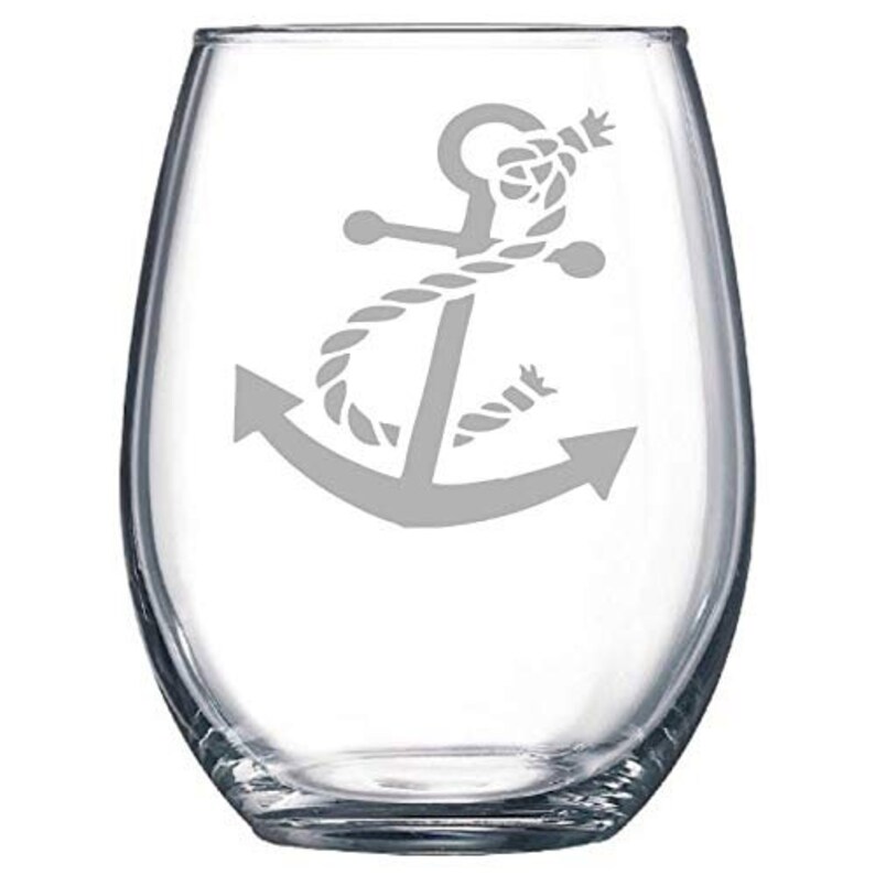 Anchor/ Stemless Wine Glass /custom Etched Etsy