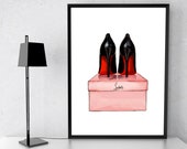 Fashion llustration Inspired by Christian Louboutin Poster Shoes Wall Art, Fashion Home Decor Girls Bedroom Prints Teen Girl Gift Art Prints